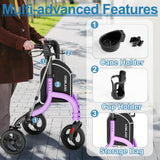 HOMLAND 3 Wheel Walkers for Seniors, FSA/HSA Eligible Foldable Wheeled Rollator with Cane Hold and Cup Hold, Lightweight Three Wheel Rolling Walker Height Adjustable for Seniors