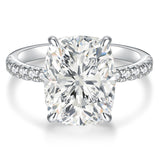AVECON 5CT Elongated Cushion Cut Engagement Ring for Women, Wedding Promise Cubic Zirconia Band, White Gold Plated Bridal Half Eternity Rings with 4 Prong, Size 6