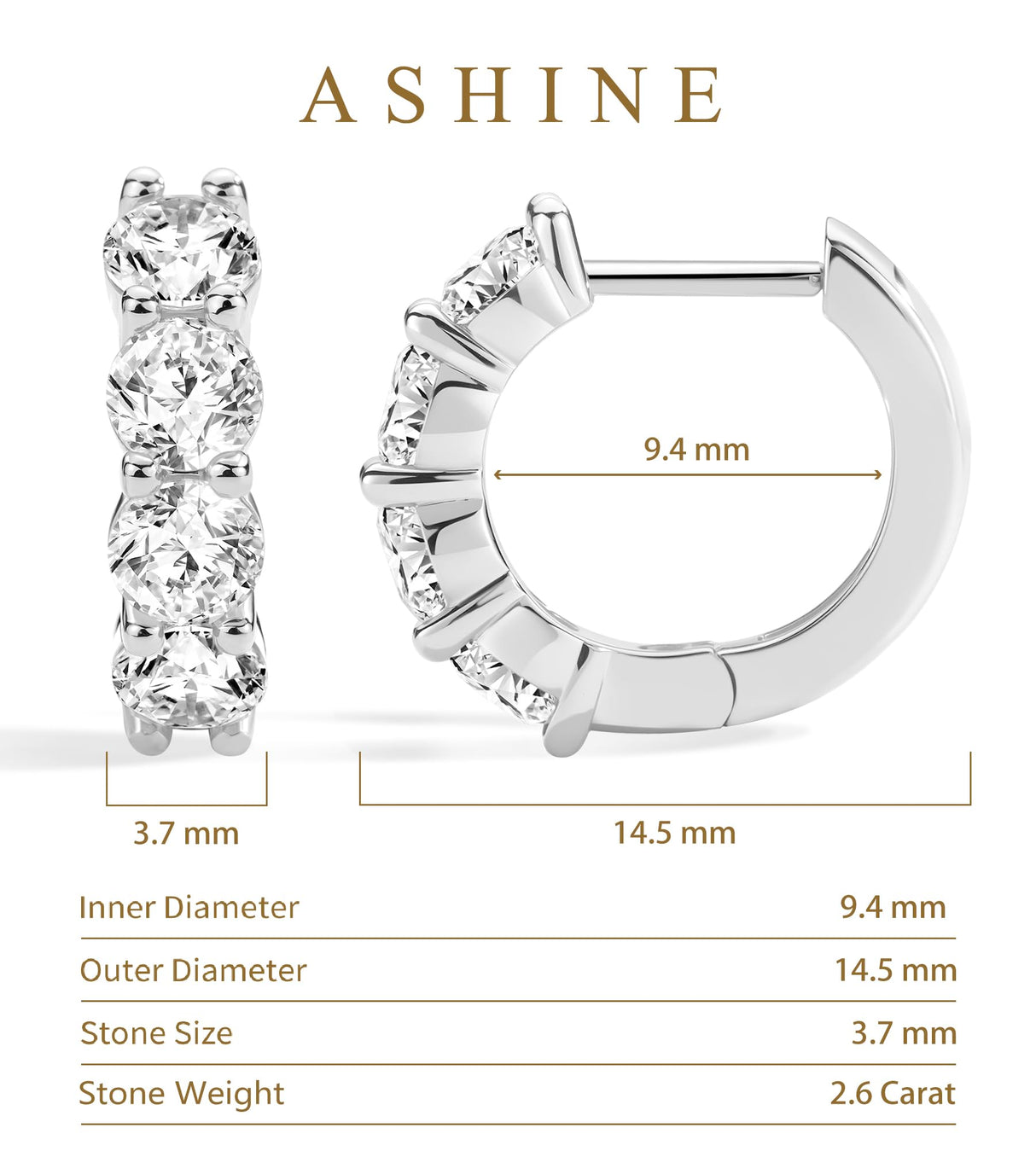 ASHINE Hoop Earrings for Women 14kt Gold Plated Small Hypoallergenic Trendy Stainless Steel Huggies Ear Rings Cartilage Piercing CZ Tiny Thick Second Hole Chunky Jewelry Everyday (White Gold,14.5mm)