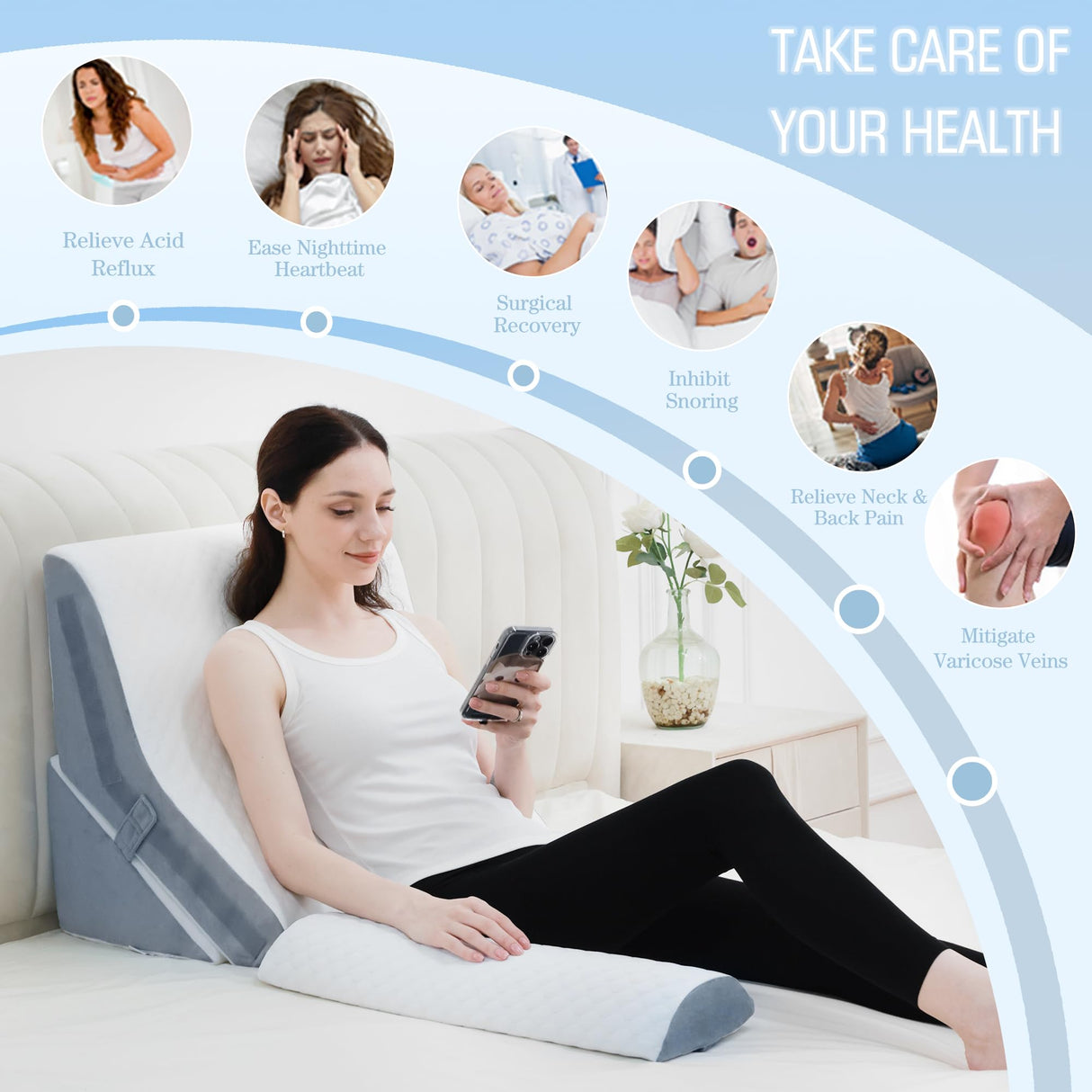 Foamalusion 3PCS Bed Wedge Pillow for Sleeping, 20-in-1 Adjustable Memory Foam Wedge Pillow for Back Leg Pain Relief, 23" Wide Wedge Pillow for After Surgery, Acid Reflux, Snoring, Back Pain