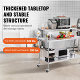 VEVOR Stainless Steel Work Table 30 x 60 x 38 Inch, with 4 Wheels, 3 Adjustable Height Levels, Heavy Duty Food Prep Worktable for Commercial Kitchen Restaurant, Silver