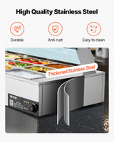 VEVOR Commercial Food Warmer, 1700W Electric Stainless Steel Steam Food Warmer with Glass Cover, 12-Pan Countertop Buffet Bain Marie with Soup & Perforated Ladles, for Catering, Restaurant & Party