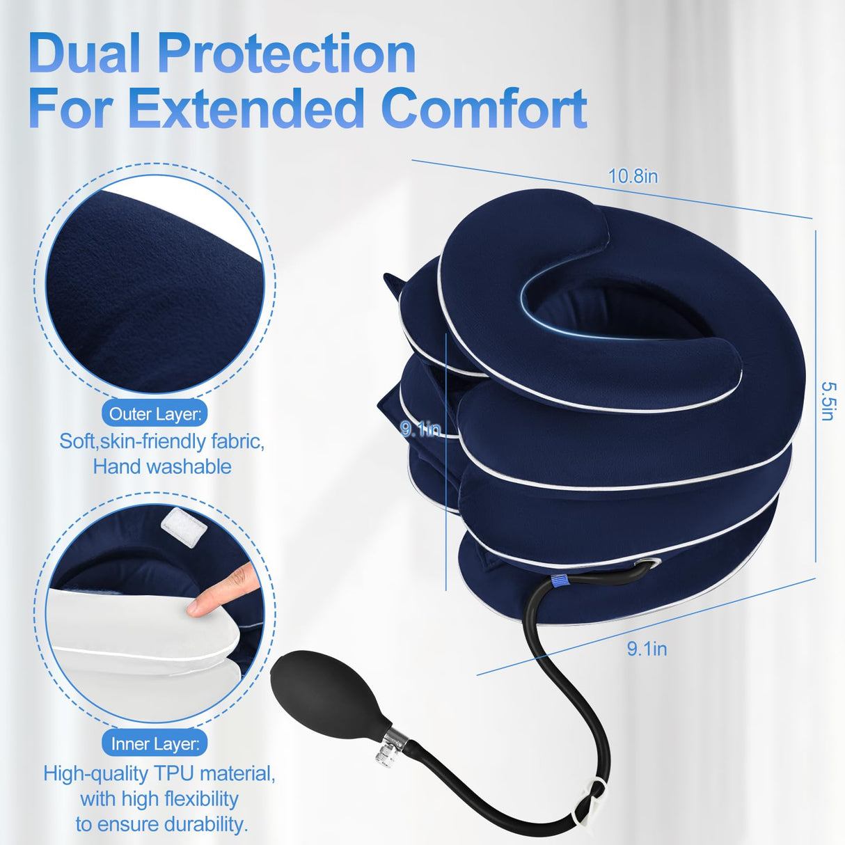 WellSync Inflatable & Adjustable Neck Traction Device with Neck Brace,Portable Cervical Traction Device for Instant Neck Pain Relief,Perfect for Home,Office,and Travel(Dark Blue)
