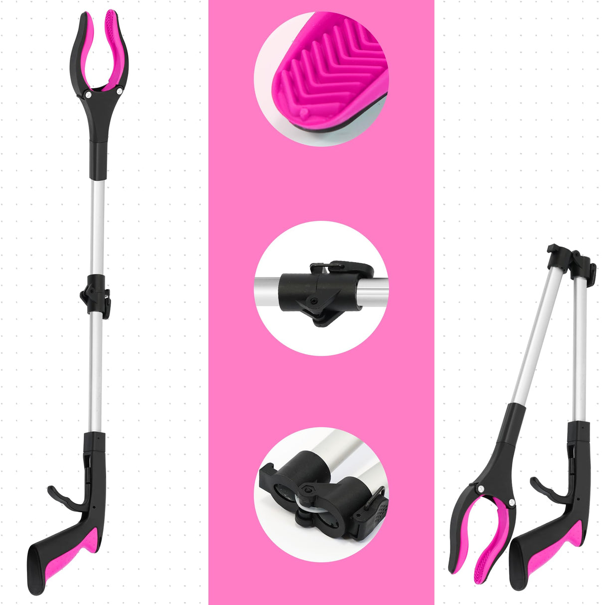 2 Pack 32 inch GrabRunner FDA Registered Reacher Grabber Tool with Strong Magnetic and Swivel Head (New Pink)