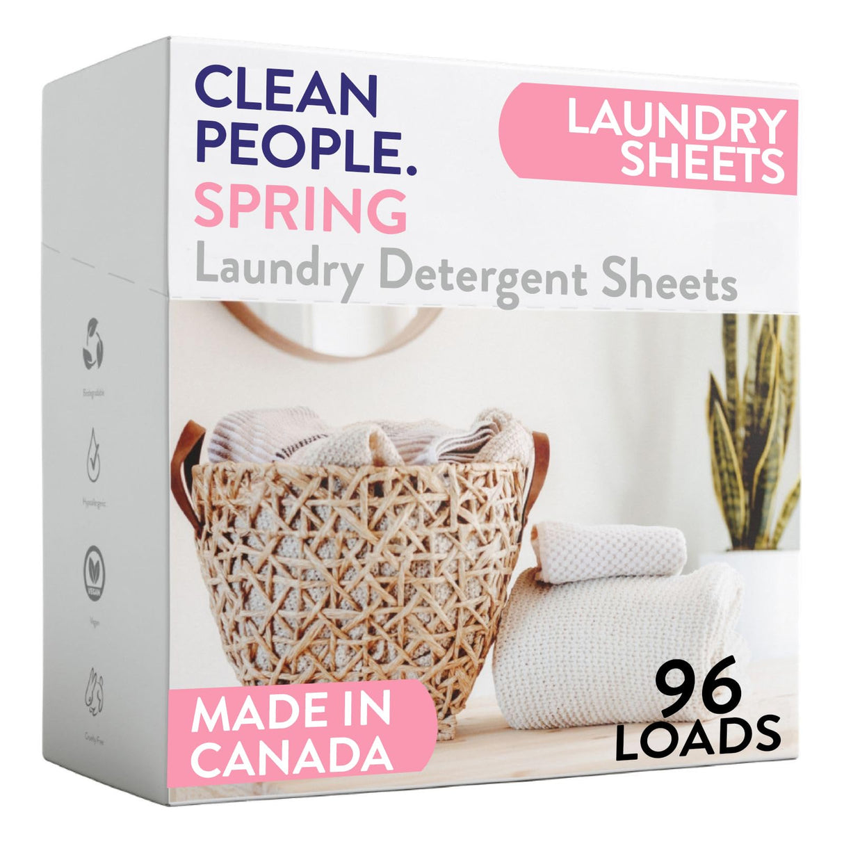 The Clean People Laundry Detergent Sheets - Laundry Soap - Ultra Concentrated, Recyclable Packaging, Stain Fighting - Spring Scent, 96 Pack