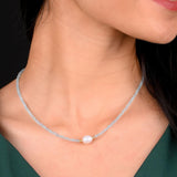Gempires Aquamarine Pearl Choker Necklace for Women, March Birthstone