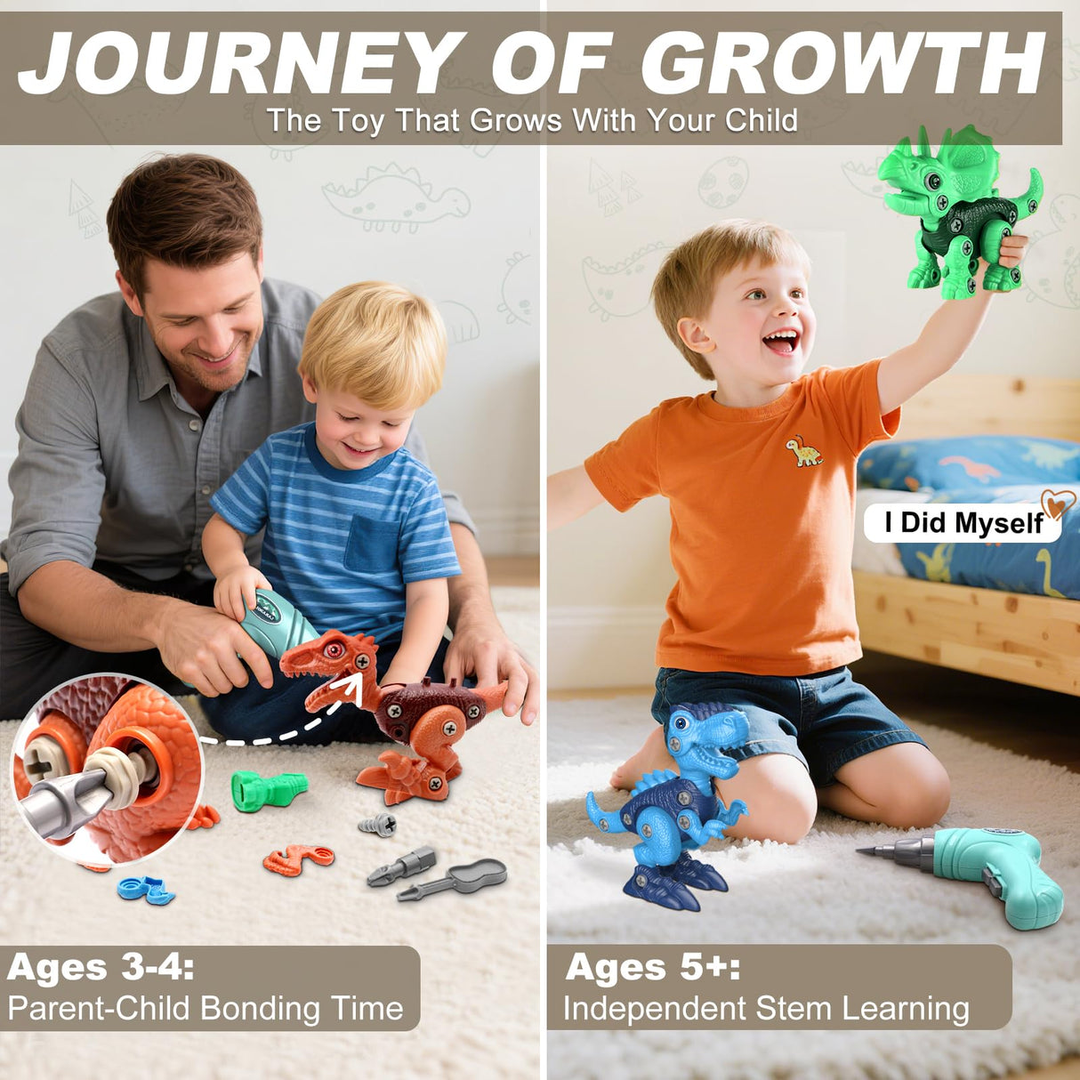 Laradola Dinosaur Toys for 3 4 5 6 7 8 Year Old Boys, Take Apart Dinosaur Toys for Kids 3-5 5-7 STEM Construction Building Kids Toy with Electric Drill, Party Christmas Birthday Gifts Boys Girls