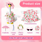 Summer 23" Pink Floral Porch Goose Set w/ Hat, Umbrella & Heart Sunglasses