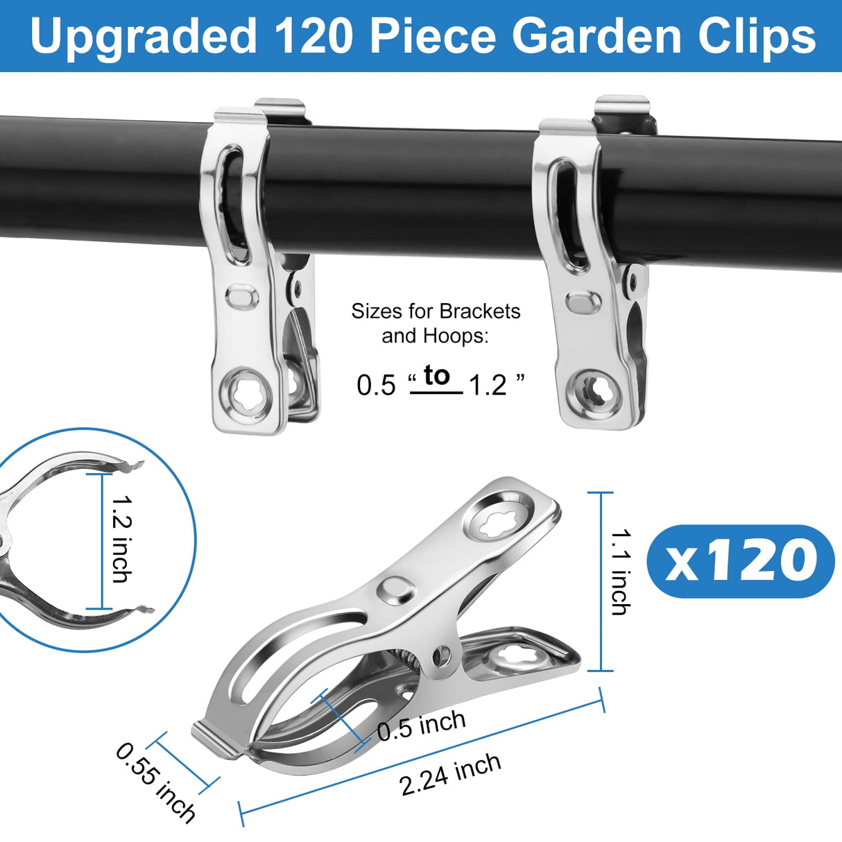 120 Pcs Greenhouse Clips, Garden Clips for Netting, Stainless Steel Greenhouse Clamps, Have a Strong Grip to Hold Down The Shade Cloth or Plant Cover on Garden Hoops or Greenhouse Hoops