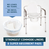 Lunderg Commode Liners with Absorbent Pads - Value Pack Medical Grade 50 Count Universal Fit - Disposable Bedside Commode Liners & Pads for Adult Chairs, Portable Potty Buckets & Camping Toilet Bags