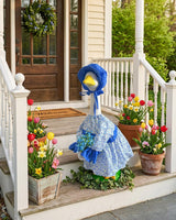 GigaCircle Spring Porch Goose Lady Outfits with Artificial Flowers - 23" Floral Dress Lawn Geese Clothes with Hat, Cute Porch Goose Summer Outfits for Patio Garden Decor, Best Gift for Mom Grandma