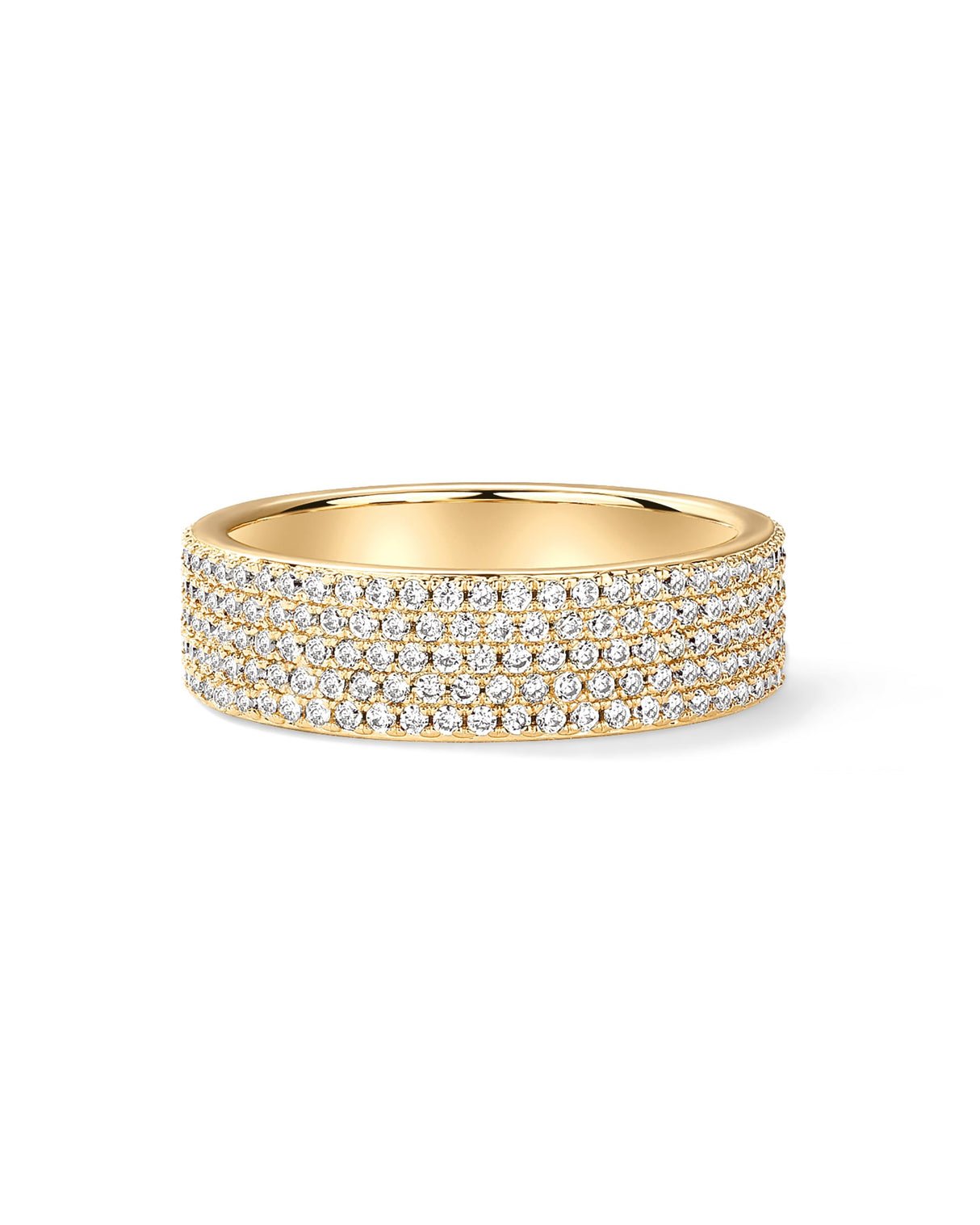 PAVOI 14K Yellow Gold Plated Cubic Zirconia Wide Eternity Statement Rings | CZ Stackable Wedding Band for Women | Size 8