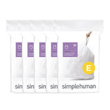 simplehuman Code E 100 Count, Dispenser Pack Custom Fit Liners, Drawstring Trash Bags, 20 Liter / 5.3 Gallon, White