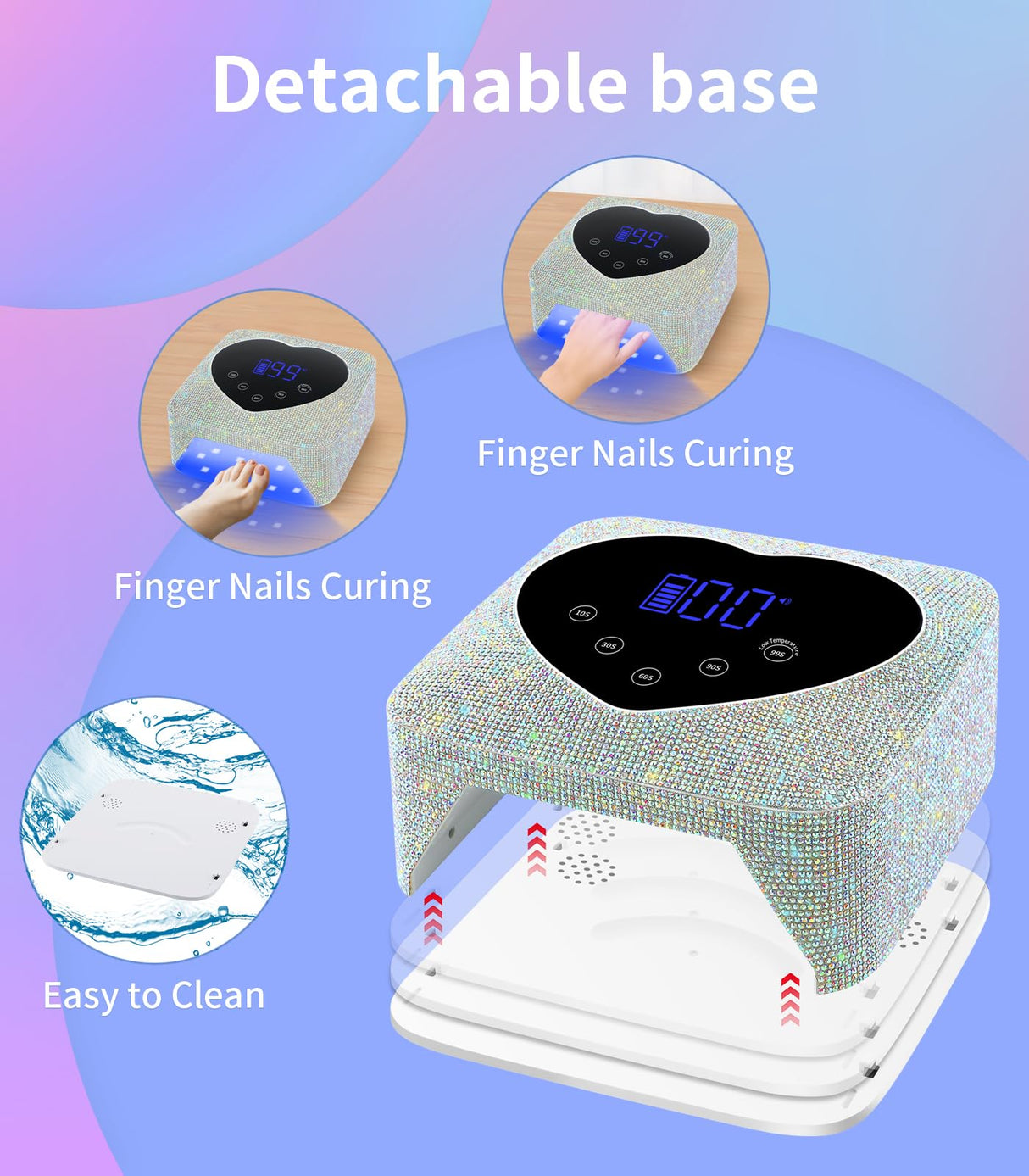 HUGMAPLE Cordless UV Nail Lamp for Gel Nails 72W, Rechargeable Diamond LED Nail Dryer with 5 Timer Setting, Touch Control & Auto Sensor, Fast Nail Light Curing Lamp for Salon & Home