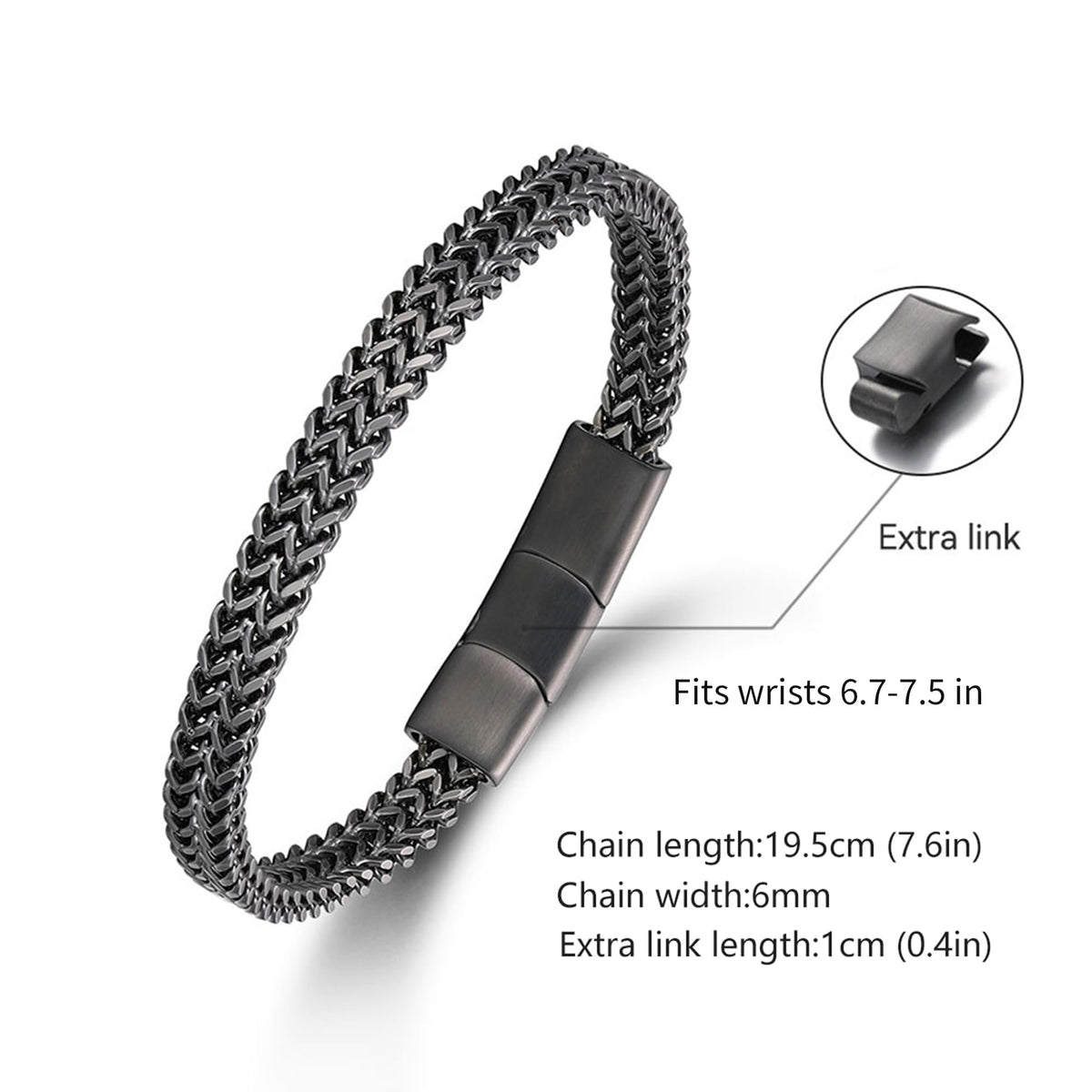 Qumfole Mens Bracelet-Stainless Steel Magnetic Clasp Franco Chain Bracelets for Men Gunmetal