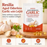 MiloLabCo Resilia Aged Garlic Extract Softgels with CoQ10 Ubiquinol, Odorless 2-Year Matured Garlic Supplement, Non-GMO, 60 Softgels