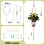 Lazukes 2 Pack Hanging Plant Grow Lights for Indoor Plants with Timer, Wall Mounted Full Spectrum Pendant Growing Light with Macrame Plant Hanger, Ceiling LED Planta Luz for Potted Plants Home Decor