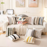 WANLIRD Boho Throw Pillow Covers 18x18 Set of 2 Christmas Decorative Cushion Case Striped Square Pillows Cover Chenille Pillow Cases Accent Neutral Pillowcase for Sofa Couch Bed,Dark Green