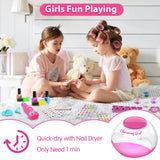 BATTOP Kids Nail Polish Set for Girls, Nail Art Kits with Nail Dryer & Glitter Pen, Quick Dry & Peel Off & Non-Toxic Nail Polish, Christmas Birthday Gifts for Girls Ages 6 7 8 9 10 11 12