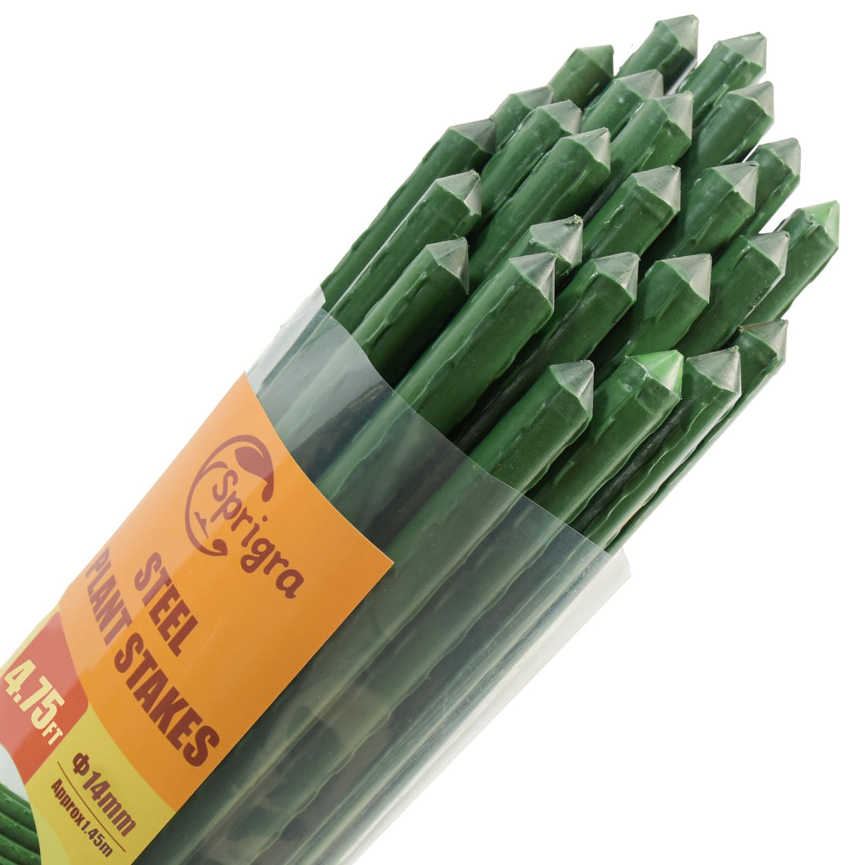 Sprigra Plant Stakes 57 inch, Approx 5ft Steel Garden Stakes 25 Pack, Sturdy Plant Support for Climbing Plants, Tomatoes, Beans, Cucumbers, Peppers, Flowers, Strengthen and Stem Grow Better