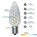 BORT 100 Pack C9 LED Replacement Light Bulb, C9 LED Bulbs for Christmas Outdoor String Lights, E17 Intermediate Base, Commercial Grade Holiday Bulbs Warm White 2700K