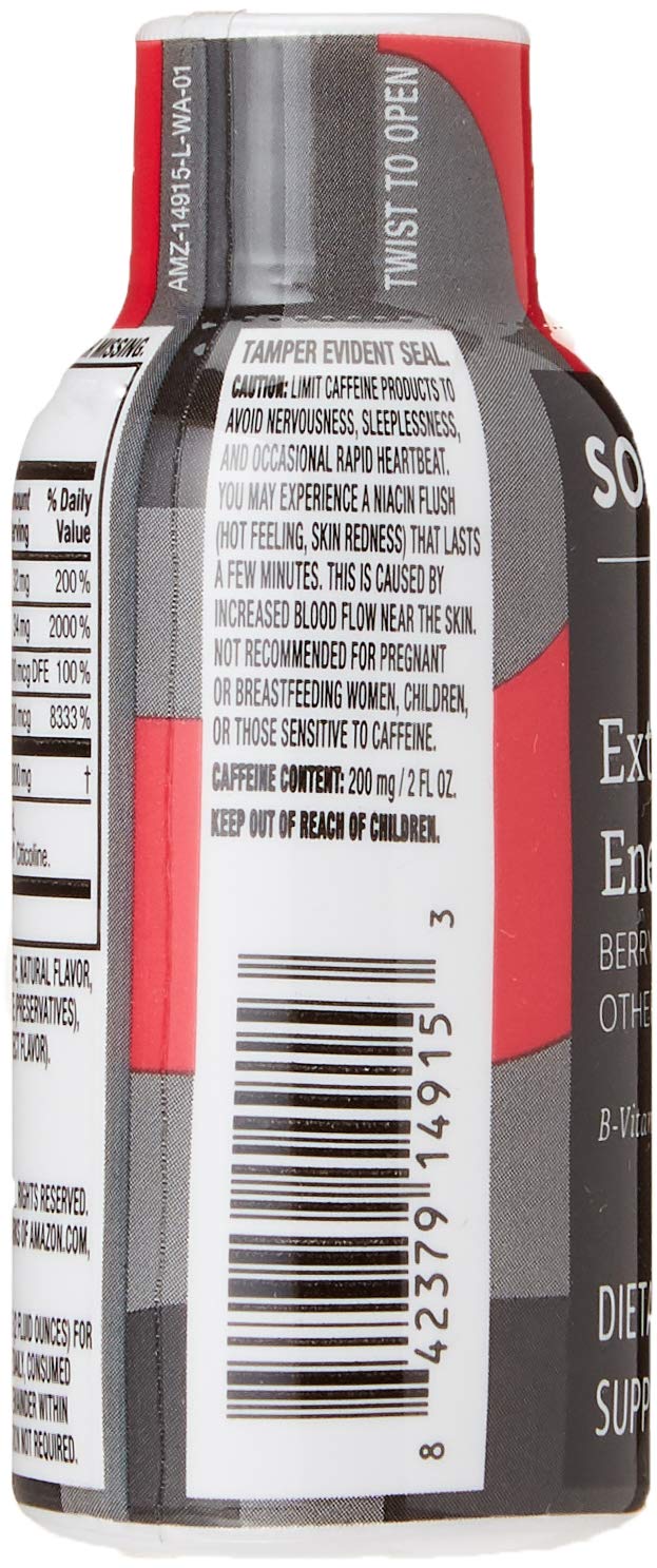 Amazon Brand - Solimo Energy Shot, Berry Flavor, 2 fl oz (Pack of 12)