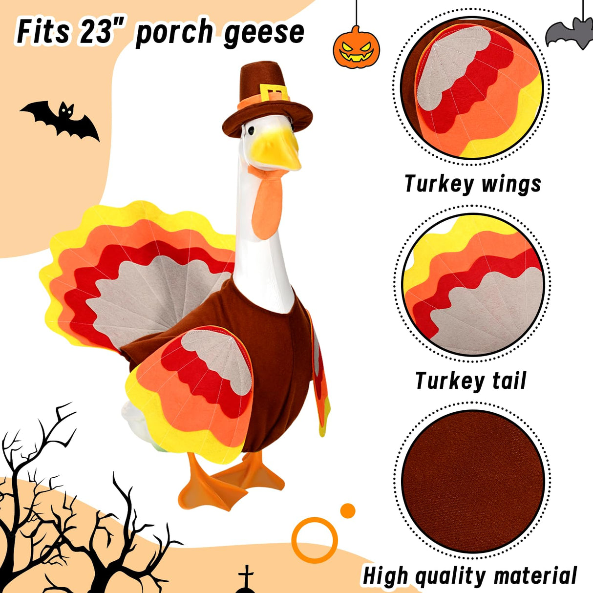 JcHrmers 3 Sets Porch Goose Outfits Halloween Thanksgiving Christmas Goose Outfit Lawn Porch Goose Clothes Fits 23" Cement Plastic Goose Statue for Outdoor Garden Yard Patio Statue Art Decor