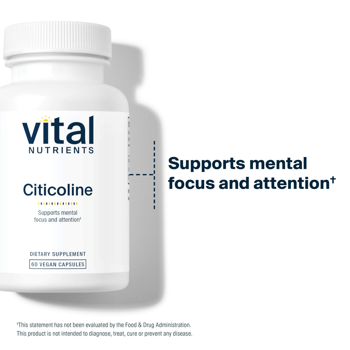Vital Nutrients - Citicoline - Mental Focus and Attention - 60 Vegetarian Capsules per Bottle - 250 mg