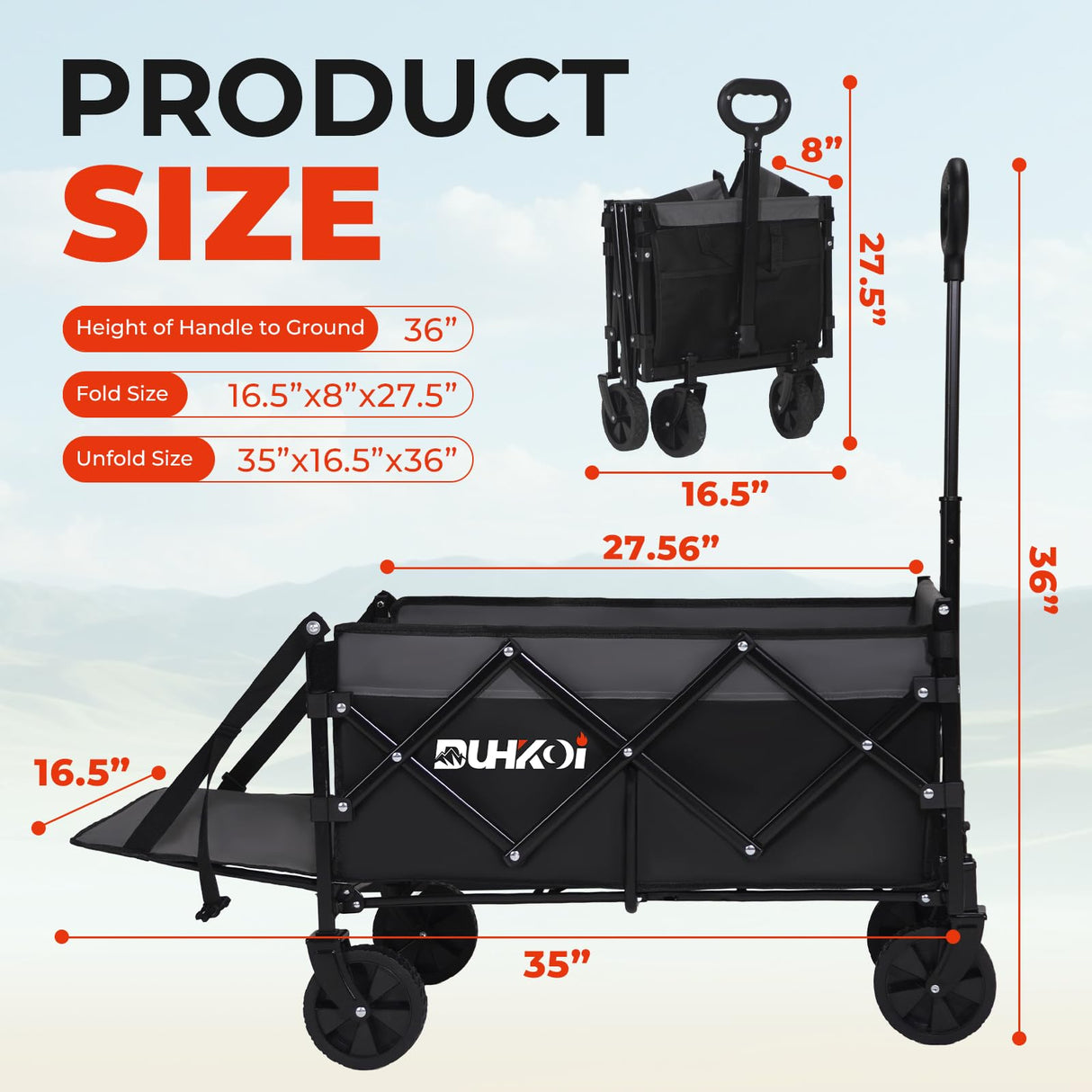 Duhkoi Foldable Wagon with Tailgate,12 lb Lightweight Small Utility Cart