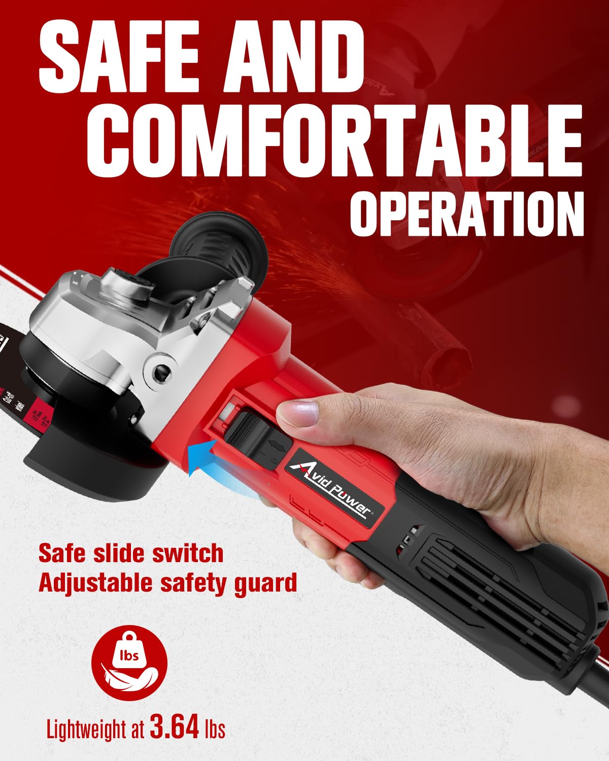 AVID POWER Angle Grinder, 7.5-Amp 4-1/2 inch Electric Grinder Power Tools with Grinding and Cutting Wheels, Flap Disc and Auxiliary Handle for Cutting, Grinding, Polishing and Rust Removal - Red