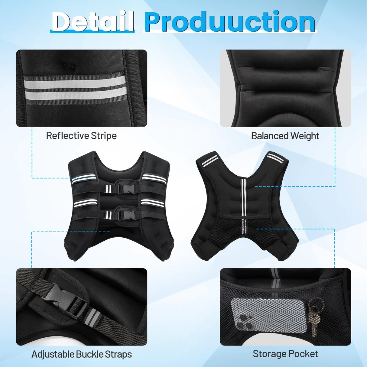 Ragebby Weighted Vest, 20lb for Men, Women with Reflective Stripe, Weight Vests Adjustable for Workout, Strength Training, Running, Fitness, Muscle Building, Weight Loss