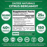 Zazzee Extra Strength Citrus Bergamot 25:1 Extract, 1200 mg per, 40% Polyphenolic Flavanones, 150 Vegan Capsules, Concentrated and Standardized 25X Potency, Non-GMO and All-Natural, Made in The USA