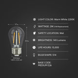 Feit Electric S14 LED Filament Light Bulbs, High Output, 2200K Warm White, 140 Lumens, String Light Replacement Bulbs, 15,000-Hour Lifespan, Clear Durable Housing, S14HO/822/FIL/12, 12 Pack