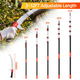 20FT Pole Saw for Tree Trimming, Manual Telescoping Tree Pruner with 3–12FT Extension Pole, Long Reach Hand Saw for Ground Cutting in Yard, Garden & Patio