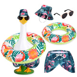 GANSHAYA Summer Goose Outfits Porch Goose Hawaiian Outfit 23 Inch Tropical Goose Clothes with Swim Trunks Sun Hat Sunglasses Swim Ring for Geese Statue Spring Summer Decor (Flamingo)