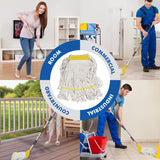 KULED Heavy Duty Industrial Mop, Commercial Cotton Mop with 59 Inch Handle, Looped-End String Wet Mops with 2 Heads for Floor Cleaning, Workshop, Warehouse, Home and Garage
