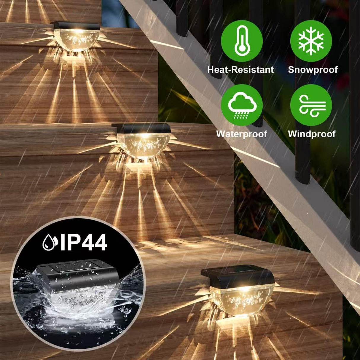 Melunar 16 Pack Solar Deck Lights Outdoor, Solar Step Lights Waterproof for Outside, Yard, Patio, Garden, Pool, Railing, Stairs, Fence (Warm White)