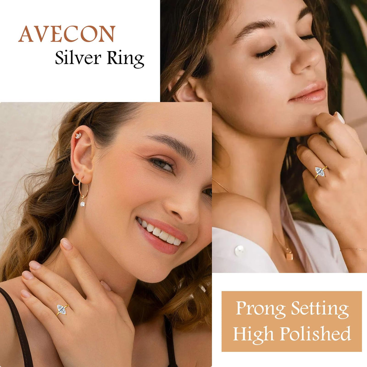 AVECON 3.5CT Marquise Cut Engagement Ring for Women, Wedding Promise Cubic Zirconia Band, 14K Gold Plated Simulated Diamond Rings Size 9
