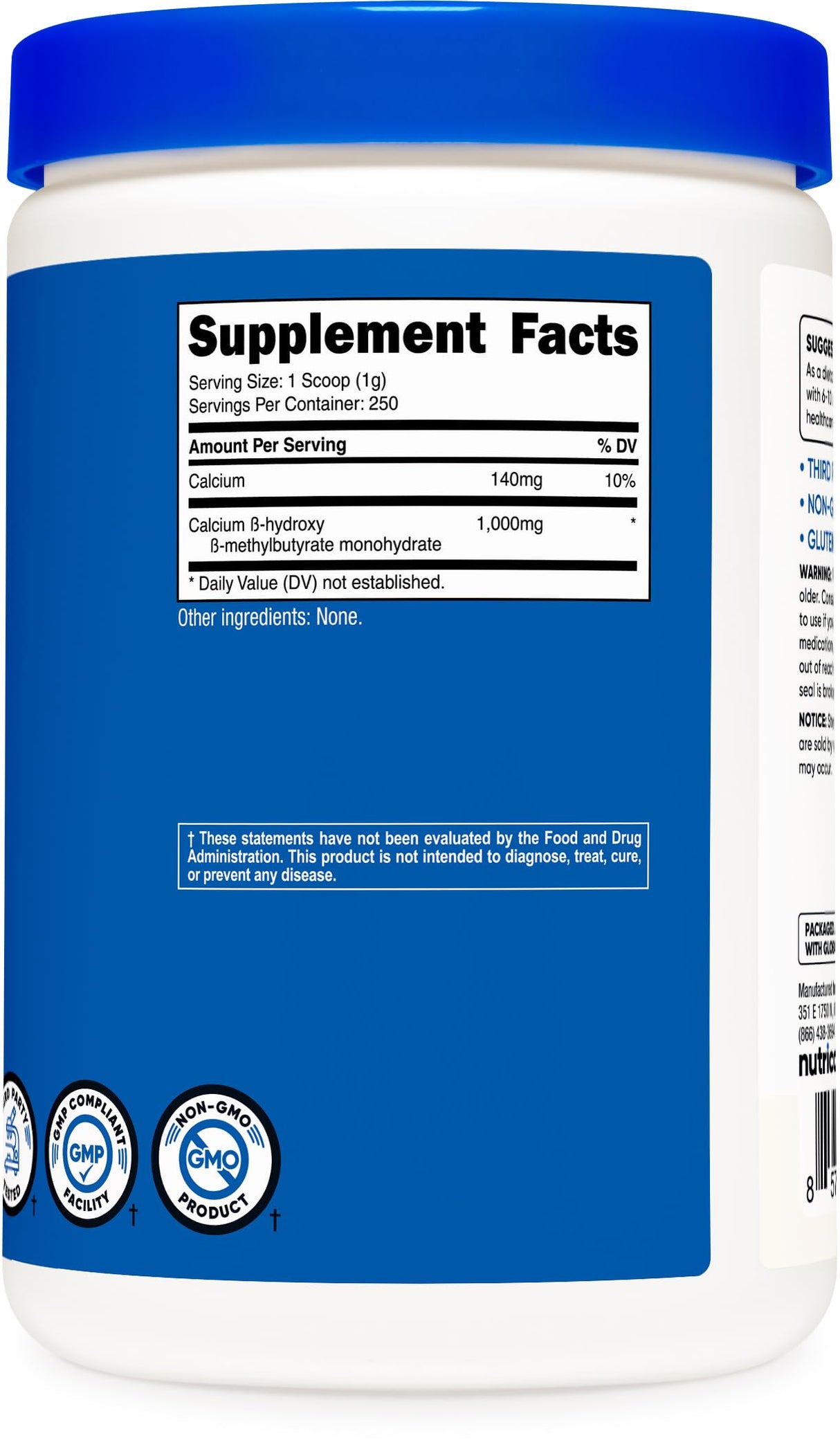 Nutricost HMB Powder (Beta-Hydroxy Beta-Methylbutyrate) 250 Grams - Gluten Free & Non-GMO