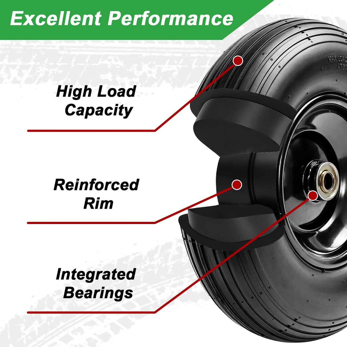 LTNICER (2-Pack) 4.00-6 Wheelbarrow Tires and Wheels, 13" Pneumatic Tire with 5/8" or 3/4" Bearings, Heavy Duty Replacement Wheel for Wheelbarrow, Garden Cart, Hand Truck