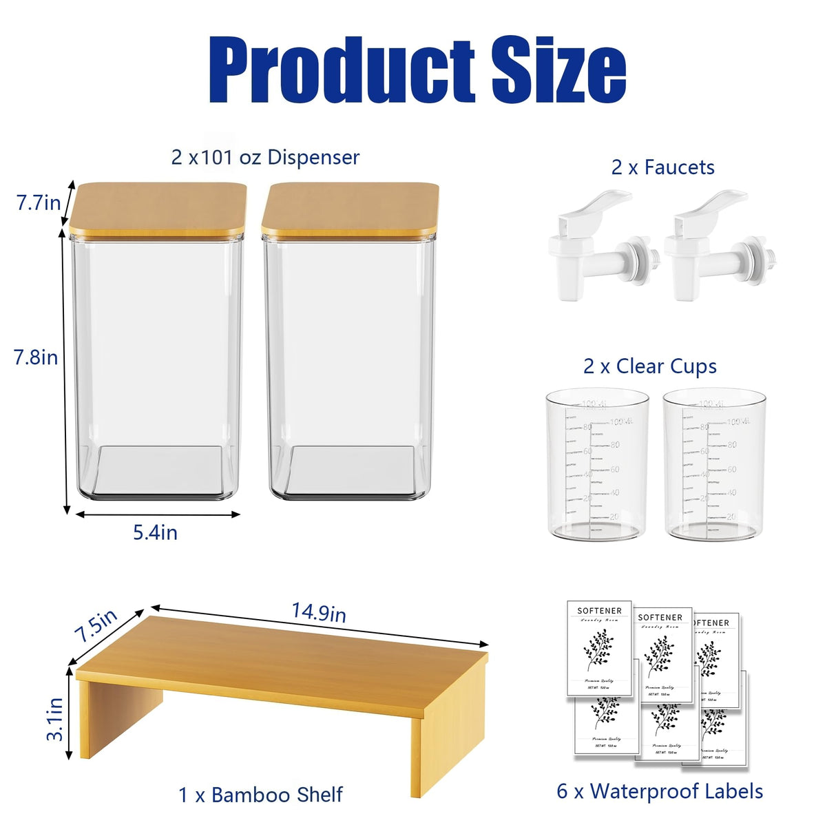 RoleDes Laundry Detergent Dispenser Set, Liquid Laundry Soap Dispensers for Detergent and Fabric Softener, 2 x 101 oz Refillable Containers with Stand for Laundry Room Organization