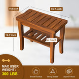 Greenual Teak Wood Shower Bench Stool with Storage Shelf, Wooden Waterproof Bathroom Spa Bathing Teak Shower Stool with Non-Slip Feet Gadget 2024 for Indoor or Outdoor Shower Chair Seat Organizer