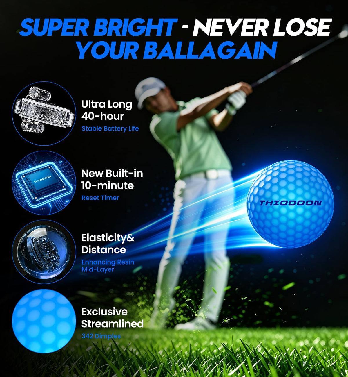 THIODOON Glow in The Dark Golf Balls Light up Led Golf Balls Night Golf Gift Sets for Men Kids Women 6 Pack (6 Colors in one)