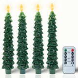 Boribim Christmas Decorations Indoor - 4 PCS Christmas Tree Candles with Remote and Timer - Flameless Christmas Taper Candles - Battery Perated Green LED Candlesticks for Christmas Home Decor