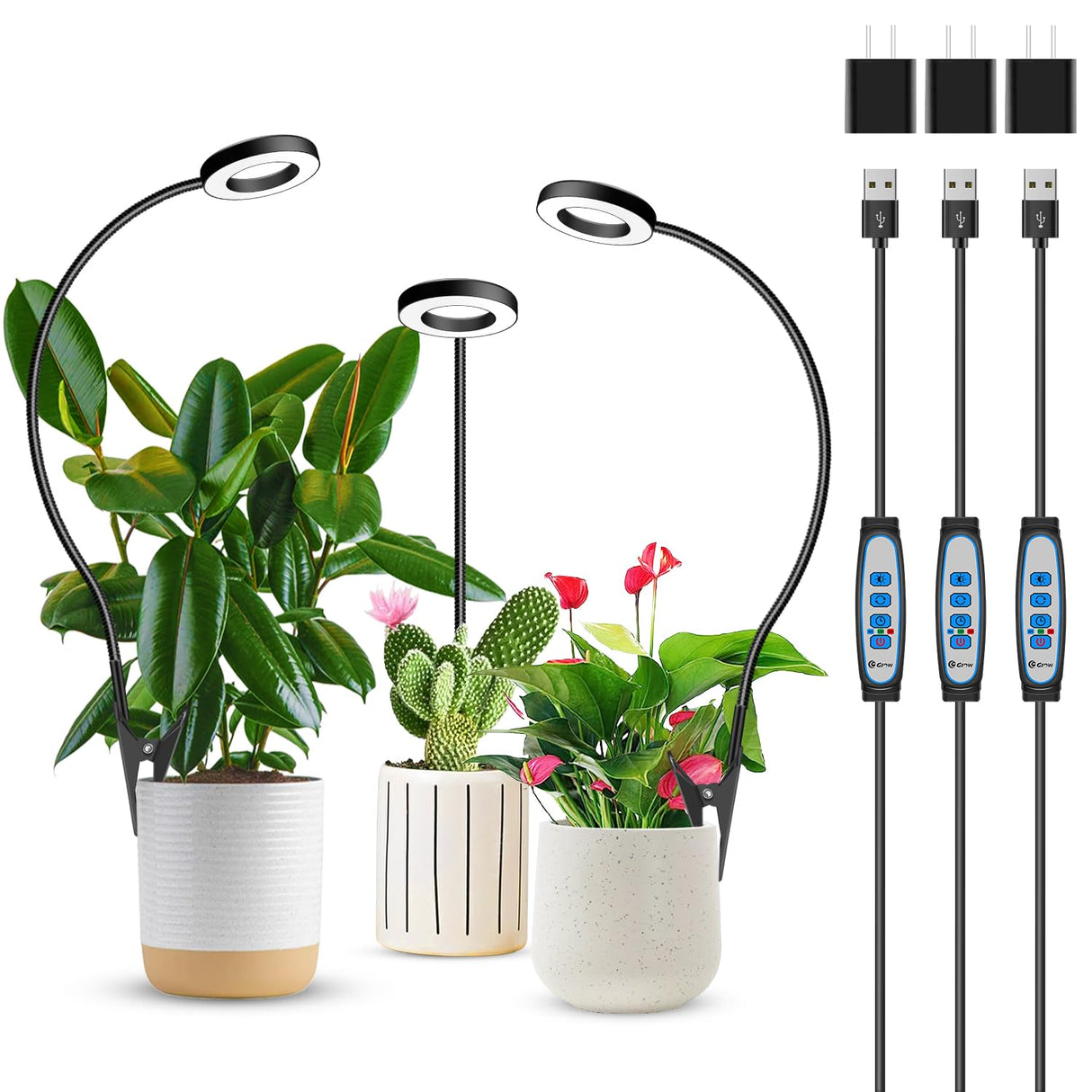 Xuligron Plant Lights for Indoor Growing, 144 LED Full Spectrum Grow Light with Clip 3 Pack, Black Halo Indoor Plant Light 2 Installation Options with 6/12/16H Timer, 5 Dimmable, 3 Modes