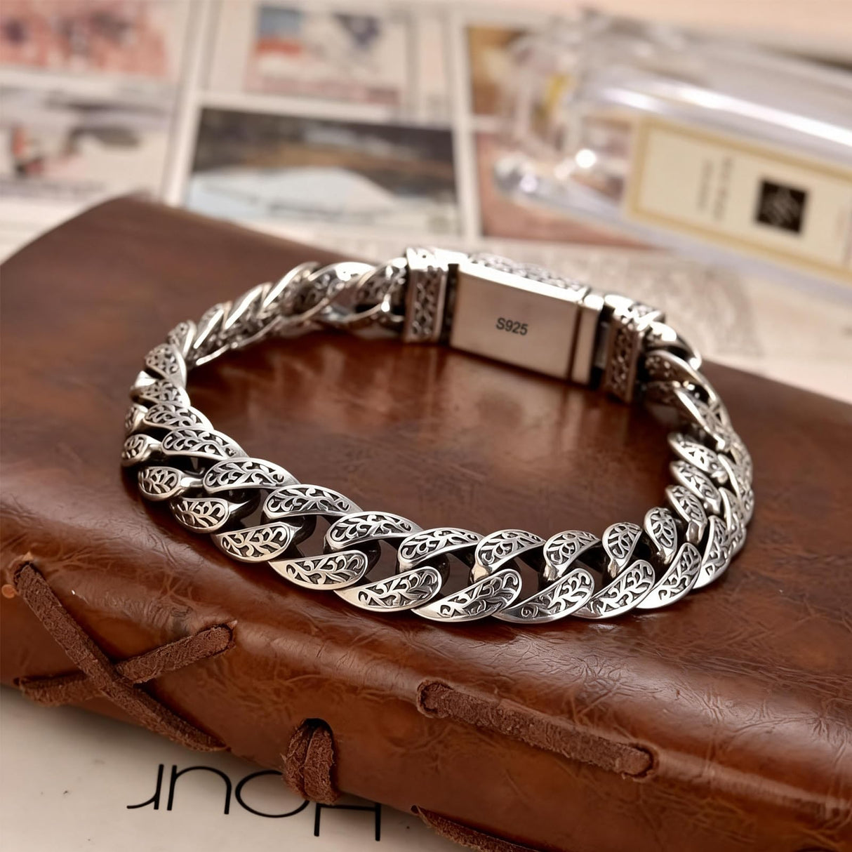 Italian Sterling Silver Men's Bracelets Jewelry，8.6" Lion