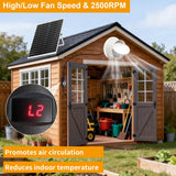 Solar Powered Fan with Battery Run Day/Night, 25W 9.8" Solar Fan for Chicken Coop with 2 Fan Speed/1-8 Cycle Timer, Waterproof Solar Greenhouse Fan for Shed, Chicken Coop, Greenhouse