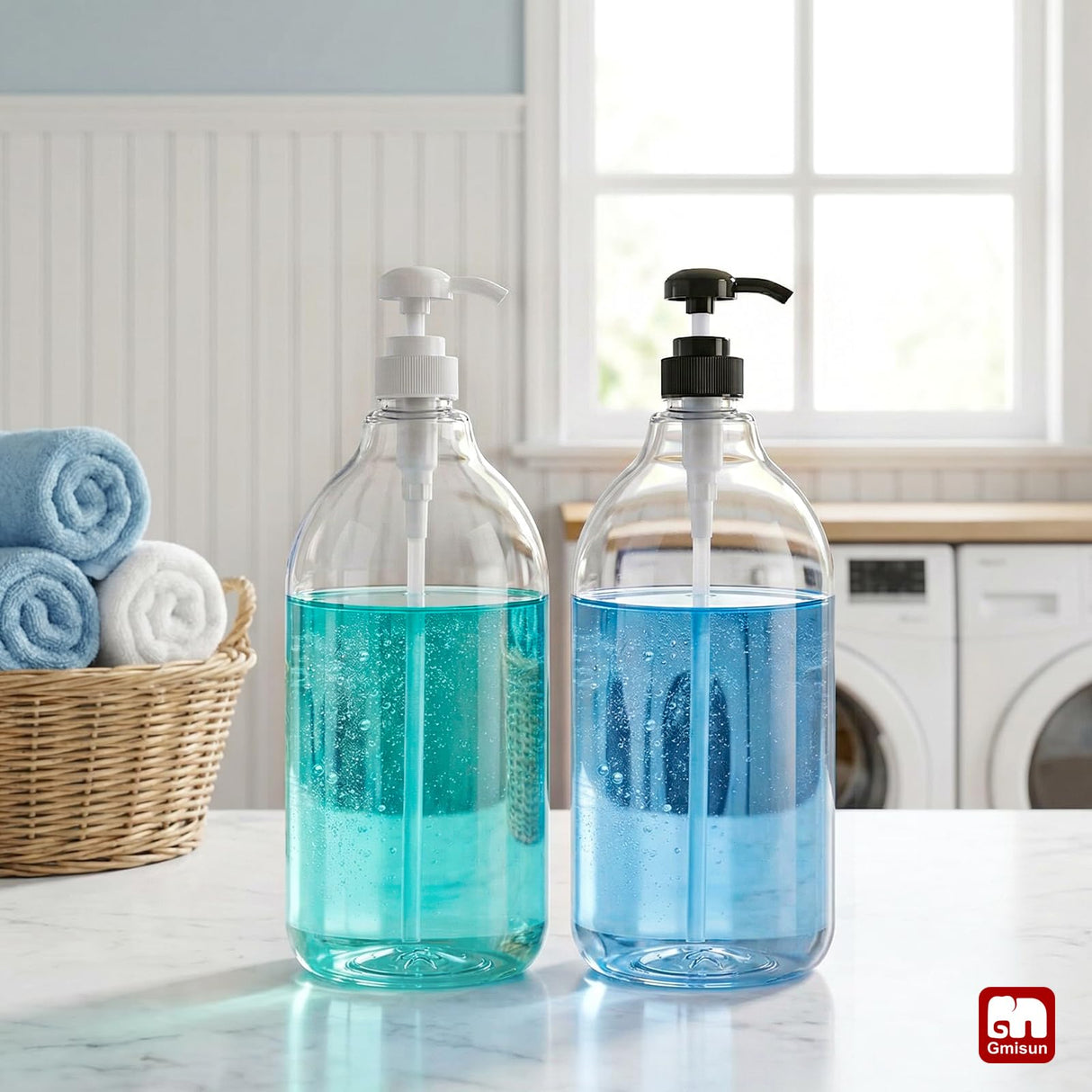 GMISUN Laundry Detergent Soap Dispenser, Liquid Laundry Detergent Dispenser, Container for Farmhouse Laundry Room Decor, Organizer for Liquid SoftenerBleach Heavy Duty Plastic Bottle(64 Oz 3 Pack)