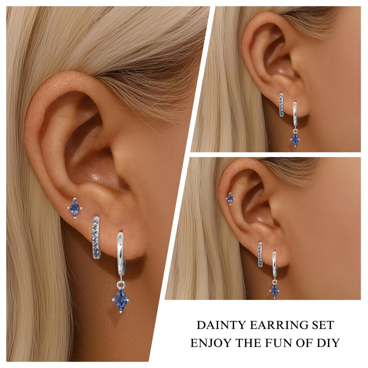 3 Pairs 925 Sterling Silver Colored CZ Hoop Earrings Set for Women