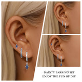3 Pairs 925 Sterling Silver Colored CZ Hoop Earrings Set for Women
